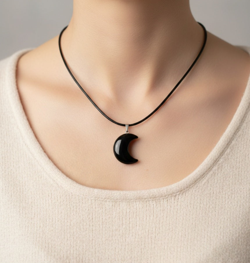 Ketting maantje zwarte obsidiaan